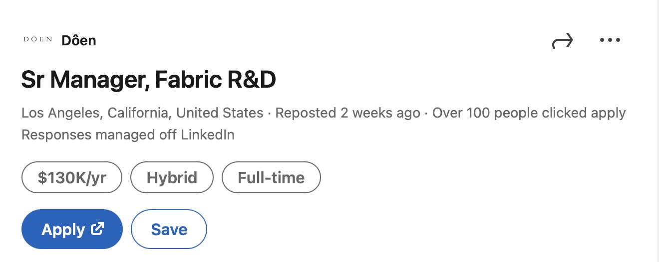 LinkedIn job post for sustainable digital fashion